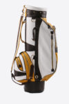 Imperial golf bag handmade in Italy with resistant and waterproof leather: side view white yellow dark brown