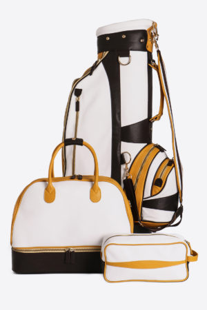 Limited Edition Golf Set yellow white dark brown real waterproof leather sport handmade in italy